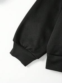 SHEIN Essnce 落肩字母印花抽繩連帽衫 - 黑色 - 查看 3