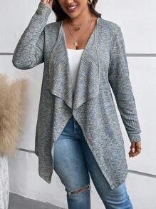 SHEIN LUNE Plus Space Dye Waterfall Collar Open Front Coat - Multicolor - View 3