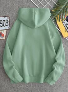 Manfinity Dauomo Men's Hooded Fleece Sweatshirt With Letter Print - Mint Green - View 2
