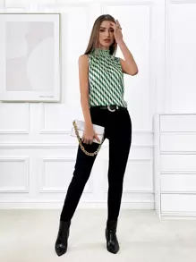 SHEIN Privé In Toàn bộ Cổ giả Áo sơ mi - màu xanh lá - Xem 5