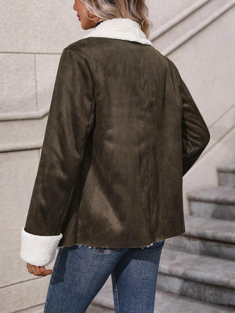 Teddy Fleece Decorated Suede Jacket Fall Winter Cloth For Women