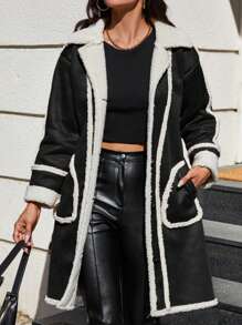 EURMUSE 女式彩塊翻領下肩版型外套 - 黑色 - 查看 1