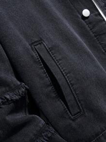 Manfinity Homme Men's Plus Size Turn-down Collar Denim Jacket With Pockets - Black - View 7