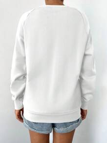 EURMUSE Solid Raglan Sleeve Sweatshirt - White - View 2