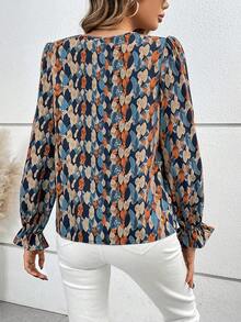 SHEIN Frenchy 滿版印花荷葉袖襯衫 - 彩色 - 查看 2