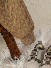 女嬰紐扣細節插肩袖衛衣和衛褲 - 杏色 - 查看 3