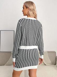 SHEIN Maternity Houndstooth Print Cami Dress With Jacket, For Winter - Black and White - View 2