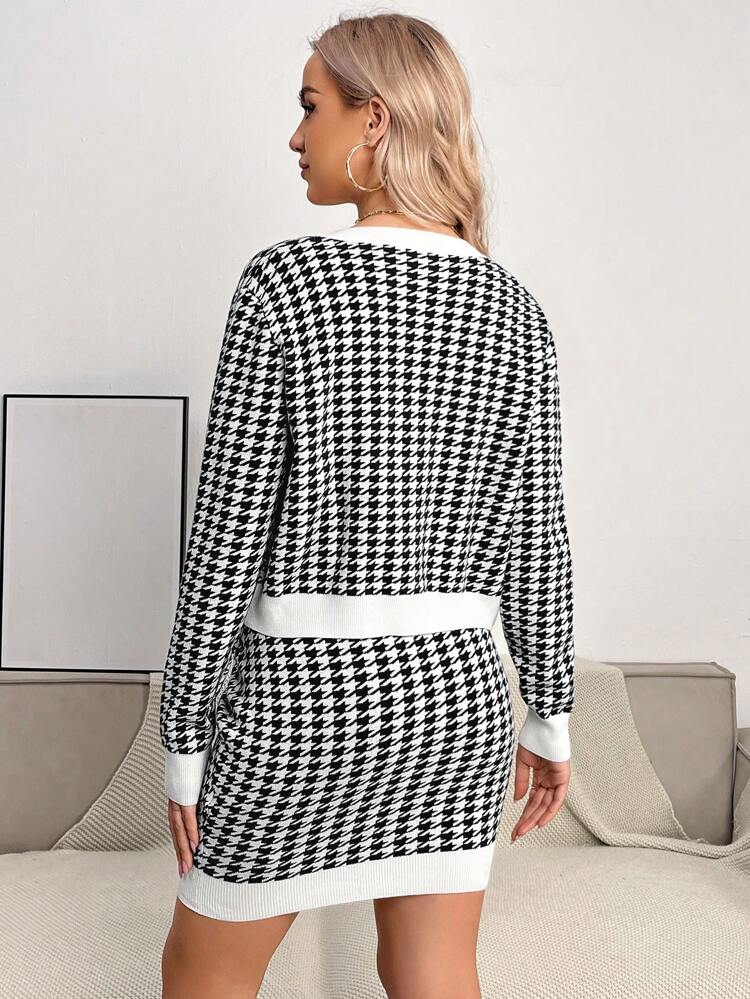 Maternity Houndstooth Print Cami Dress With Jacket, For Winter