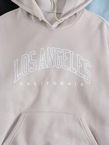 SHEIN EZwear 加大码 3 件套字母图案袋鼠口袋抽绳卫衣 - 彩色 - 查看 4