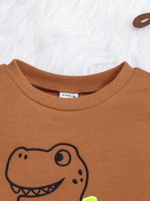 SHEIN Bebé niño Camiseta con bordado de dinosaurio - Óxido marrón - Ver 3