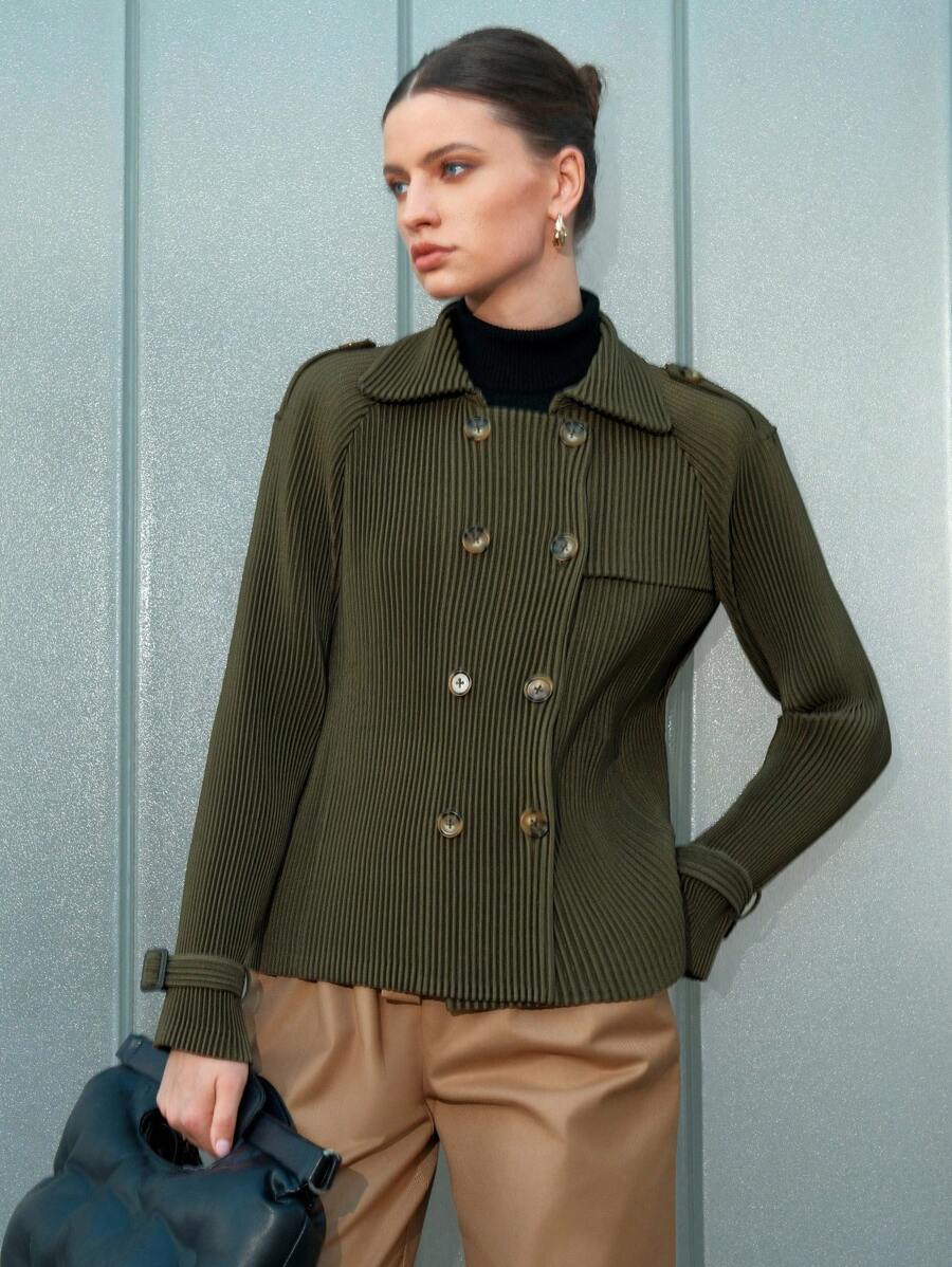 Anewsta Của phụ nữ DOUBLE-BREASTED Dây đeo vai Khóa Áo khoác - Màu xanh Ô liu - Xem 1