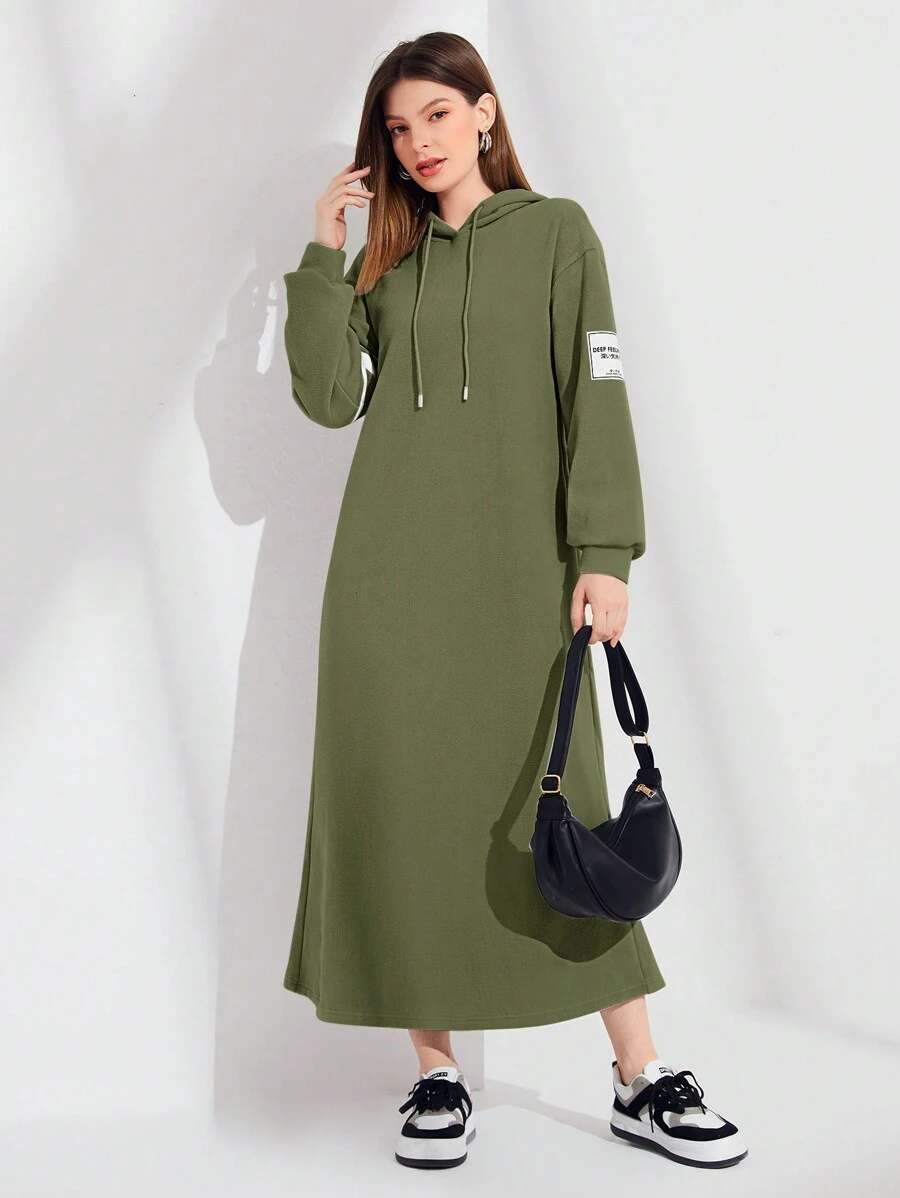 Mulvari Chi tiết Patched thư Thả vai Dây rút Đàm áo cánh có mũ - xanh quân đội - Xem 1