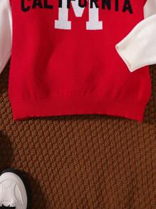 SHEIN Young Boy Letter Pattern Striped Trim 2 In 1 Sweater - Multicolor - View 4