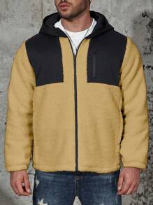 Manfinity Homme Men Plus Size Two Tone Zip Up Hooded Padded Coat - Mustard Yellow - View 5