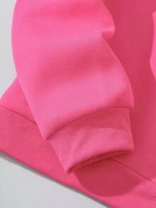 SHEIN EZwear 標語圖案加絨內裏運動衫&腰部抽繩衛褲 - 玫紅色 - 查看 3