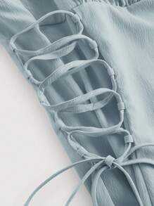 SHEIN MOD Vestido de tirantes unicolor pecho con fruncido con cordón lateral - Azul - Ver 5