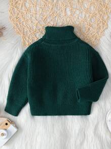 Bebé niña Jersey cuello alto tejido de canalé - Verde Oscuro - Ver 2