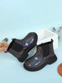 新款時尚孩子們踝靴,女孩厚下裝防滑時尚靴子,男孩摩托車靴子,嬰兒冬天鞋 - 黑色 - 查看 2