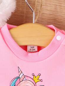 SHEIN 女嬰獨角獸印花套頭衫和運動褲&絨毛夾克背心 - 彩色 - 查看 5