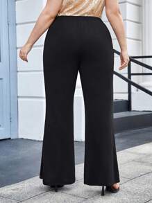 BizChic 大碼珍珠串珠下擺開叉喇叭褲 - 黑色 - 查看 2