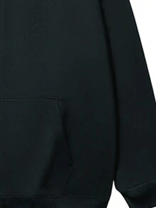 Solid Drop Shoulder Oversized Hoodie,Long Sleeve Tops - Black - View 3
