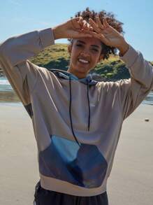 In My Nature Letter Graphic Contrast Panel Kangaroo Pocket Drawstring Outdoor Sweatshirt - Multicolor - View 6