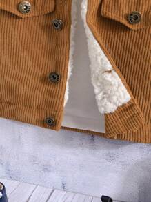 SHEIN 男嬰熊貼布細節毛絨內襯燈芯絨夾克