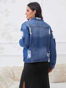 SHEIN Chaqueta Vaquera Premamá Desgastada - Azul lavado oscuro - Ver 2