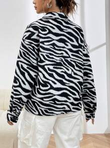 SHEIN EZwear Women's Regular Fit Black & White Coat - Black and White - View 4