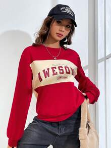 SHEIN EZwear In Dệt kim Của phụ nữ Áo nỉ - Đỏ - Xem 4