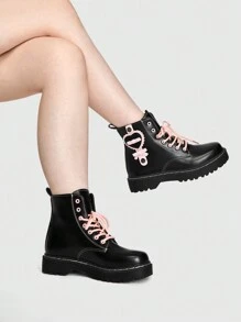 ROMWE Kawaii 女性愛心裝飾前繫帶馬丁靴,龐克戶外時尚靴子