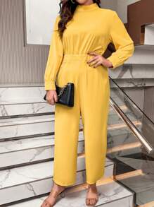 Calvaya Plus Mock Neck Wide Leg Jumpsuit - Yellow - View 3