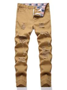 Teen Boy Ripped Frayed Jeans - Brown - View 1