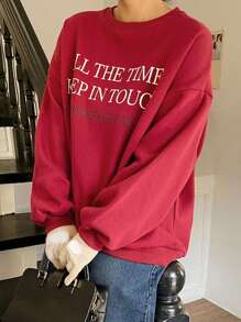 Dazy Petite Plus Plus Size Slogan Graphic Drop Shoulder Sweatshirt, Fall Clothes - Red - View 4