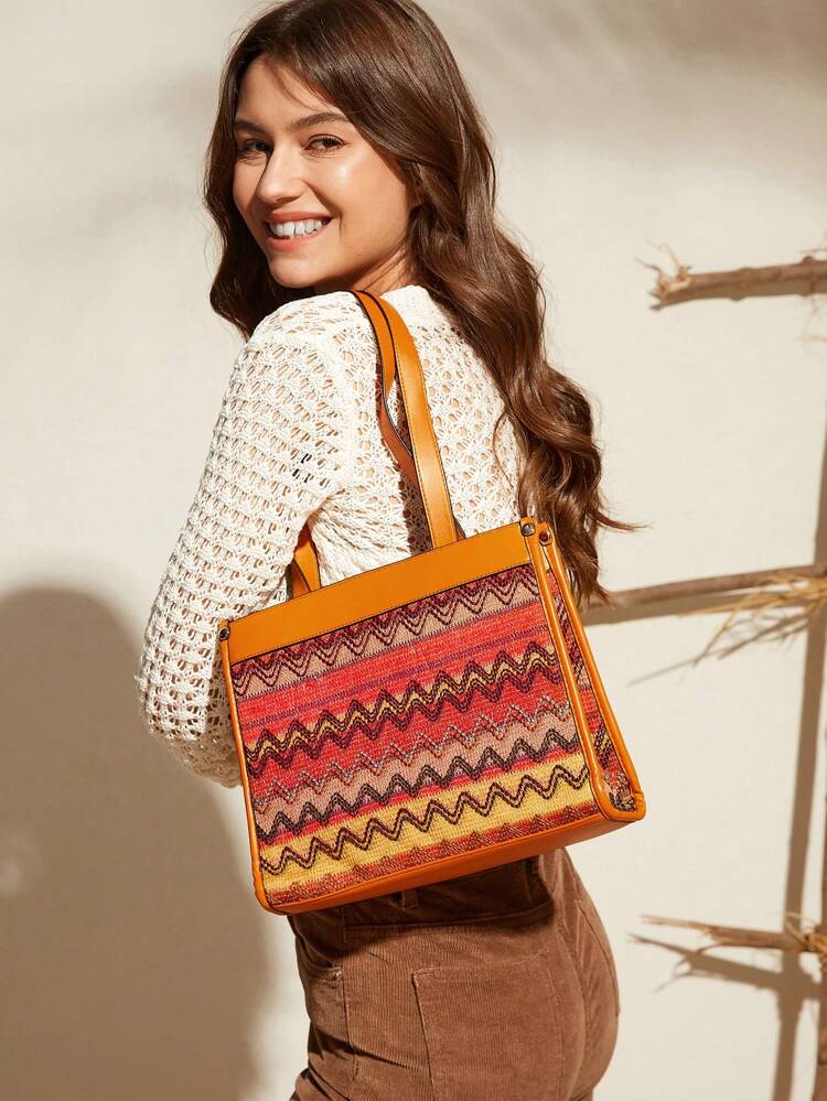 Geometric Pattern Casual Tote Bag simple fashionable Polyester Multicolor