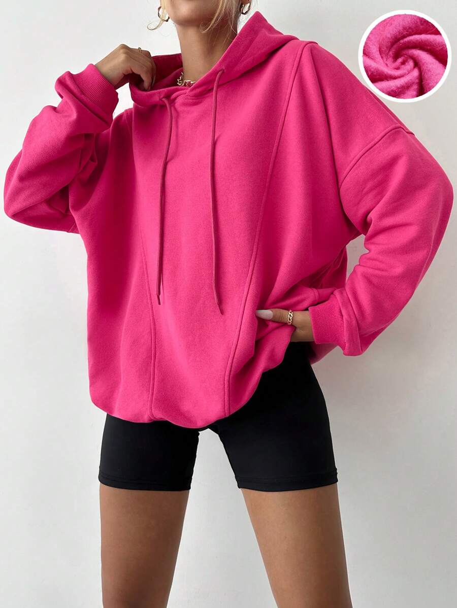 SHEIN Cottnline Drop Shoulder Drawstring Hoodie For Autumn & Winter - Pink - View 1