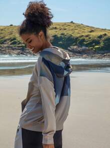 In My Nature Letter Graphic Contrast Panel Kangaroo Pocket Drawstring Outdoor Sweatshirt - Multicolor - View 4