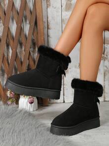 Giày bốt nữ phong cách mới có nơ và nhung thun - màu đen - Xem 3