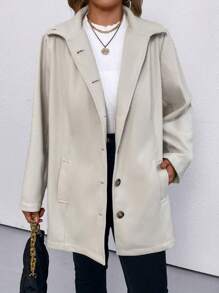 SHEIN LUNE Plus Slant Pocket Button Front Overcoat
