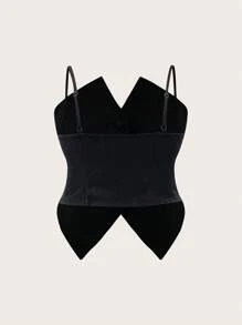 Flirla Plus Button Front Asymmetrical Hem Cami Top - Black - View 2