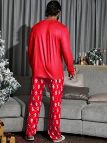 Men Christmas Print PJ Set - Red - View 2