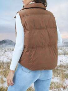 SHEIN Unity Flap Pocket Puffer Gilet - Coffee Brown - View 2