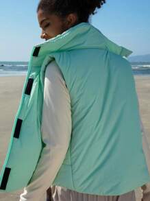 In My Nature 1pc Zip Up Letter Graphic Outdoor Vest Jacket - Green - View 2