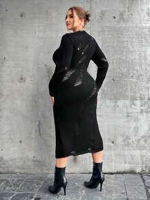 SHEIN ICON Hơn Rách Đầm Áo len - màu đen - Xem 2