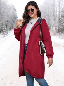 EMERY ROSE Plus Zip Up Hooded Coat - Burgundy - View 1