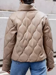 EURMUSE Women'S Onion Shaped Quilted Padded Jacket - Beige - View 2