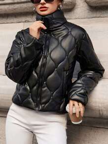EURMUSE Women'S Padded Jacket With Onion Ring Shaped Zipper Front Closure - Black - View 5