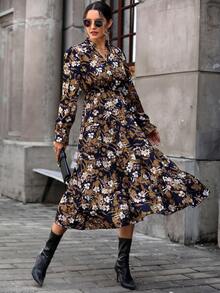 SHEIN EZwear 滿版印花荷葉邊洋裝 - 藏蓝色 - 查看 4