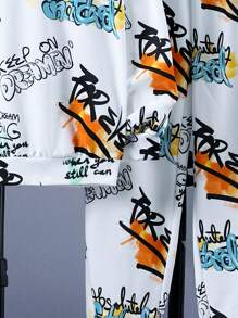 SHEIN Tween Boy Letter Graphic Hoodie & Sweatpants - Multicolor - View 4