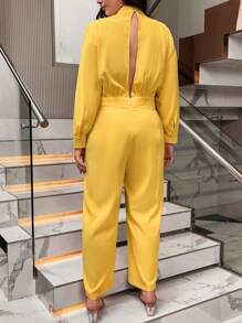Calvaya Plus Mock Neck Wide Leg Jumpsuit - Yellow - View 2
